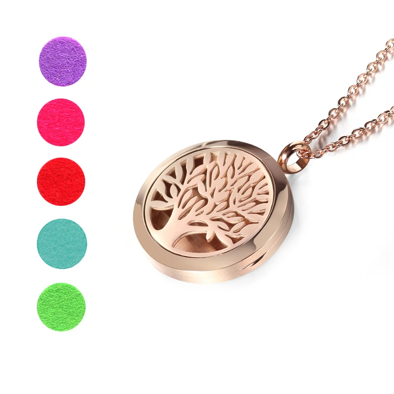 

Top Sale Fashion Tree of Life 20mm/25mm/30mm Perfume Locket 316L Stainless Steel Essential Oil Diffuser Pendant Necklace 10pcs