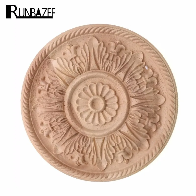 Круглая аппликация из натурального дерева RUNBAZEF цветок украшение для шкафа
