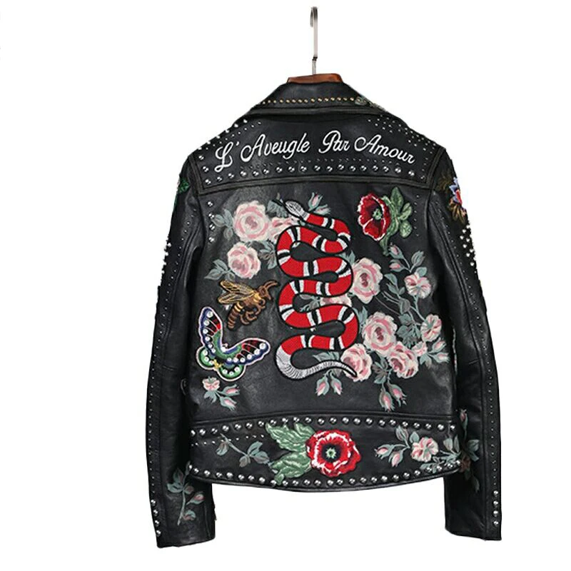 jacket High Quality jacket women Really Leather Women's Motorcycle Leather women jacket Handmade 200 Rivet leather coat