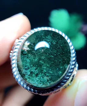 

Genuine Natural Green Phantom Quartz Crystal Ring Woman Man Love Gift 17x15mm Clear Beads Lucky AAAAA Adjustable Ring Jewelry