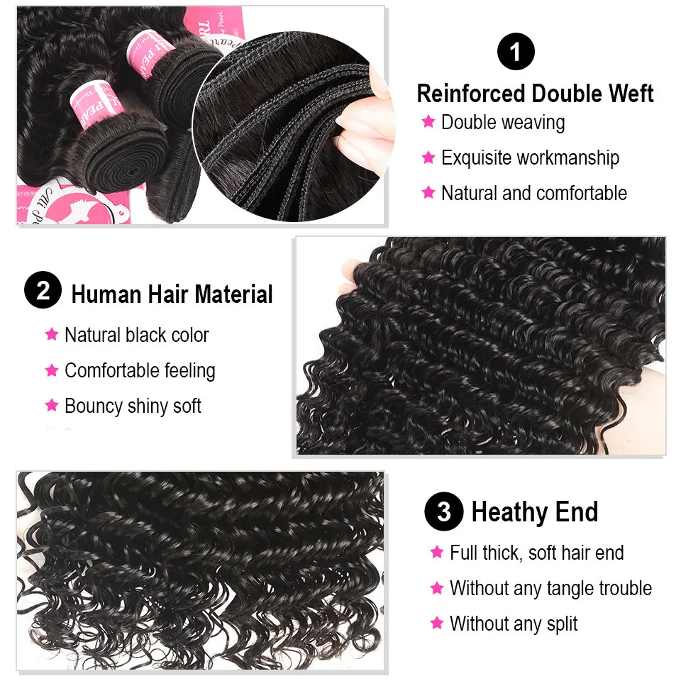 AliPearl Hair Deep Wave Bundles With Lace Closure Human Hair Brazilian Hair Weave 3 Bundles With Closure Remy Hair Extension