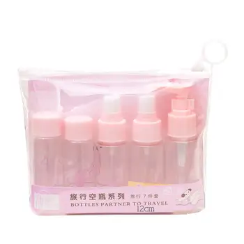 

7 PCS Travel Bottles Set Travel Cosmetic Empty Jar Leak Proof Plastic Pot Makeup Face Cream Container Bottle Refill Bottle Pink