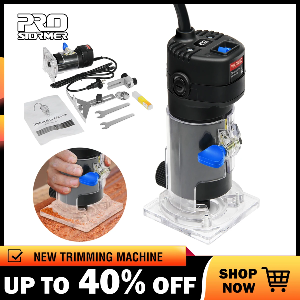 

Prostormer 6.35MM 500W Router Trimmer Electric Laminate Edge Trimmer Powerful Chuck Woodworking Trimmer With Bag Power Tools
