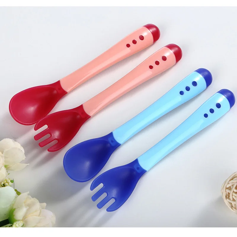 Rosiky 2 шт./компл. безопасности измерения температуры BABY SPOON SILICON детские столовые приборы Ложка для кормления