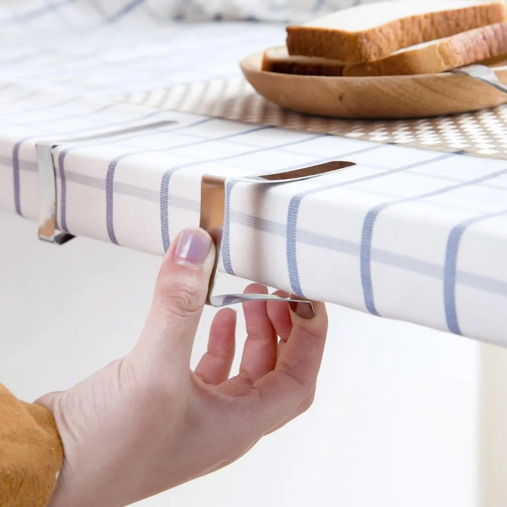 

OTHERHOUSE 2Pcs Tablecloth Clip Stainless Steel Adjustable Home Restaurant Table Cover Holder Clamp Rack Tools Shirt Folder
