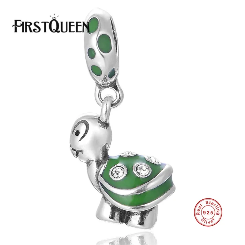 

FirstQueen Fine Jewelry 925 Sterling Silver Enamel Turtle Charms Bead Fit For Original Bangle Bracelet DIY Jewelry Marking