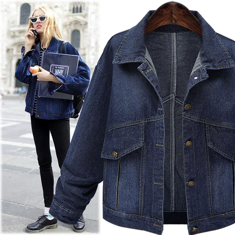 2019 spring new large size women's fat MM denim jacket lapel short pocket jacket