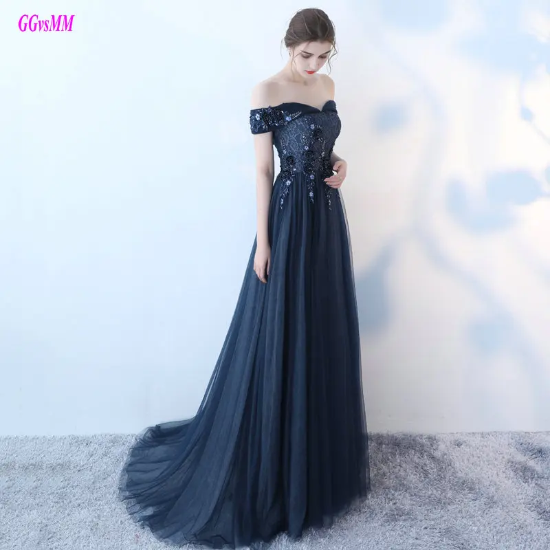 Aliexpress.com : Buy Junoesque Dark Navy Evening Gowns 2018 Sexy ...