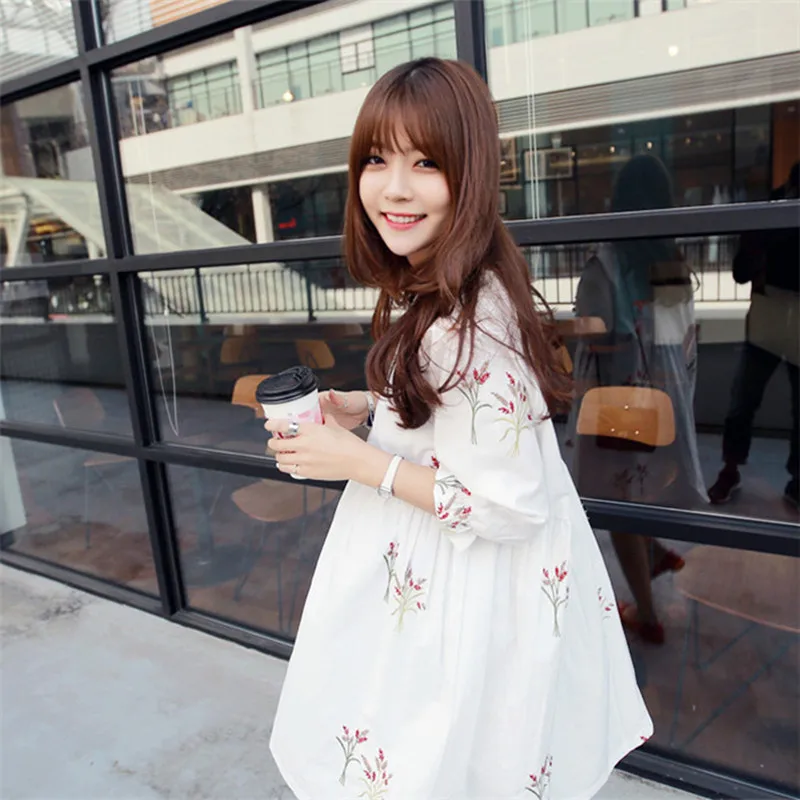 Summer Loose Casual Maternity Blouses O-neck Flower Embroidery Pregnant Shirts Bell Half Sleeve Pregnancy Blouses Clothing