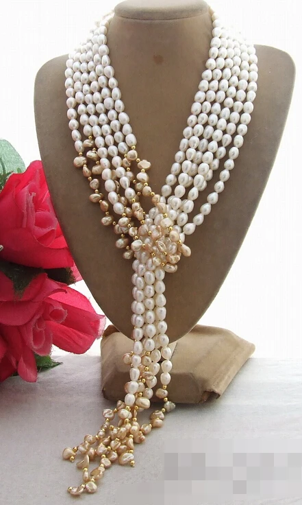 

ddh003670 3Strds 49" Rice Pearl& keshi Pearl Necklace