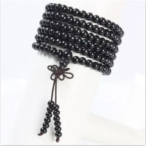 

4mm Tibetan Buddhism 216 black wood Mala Necklace