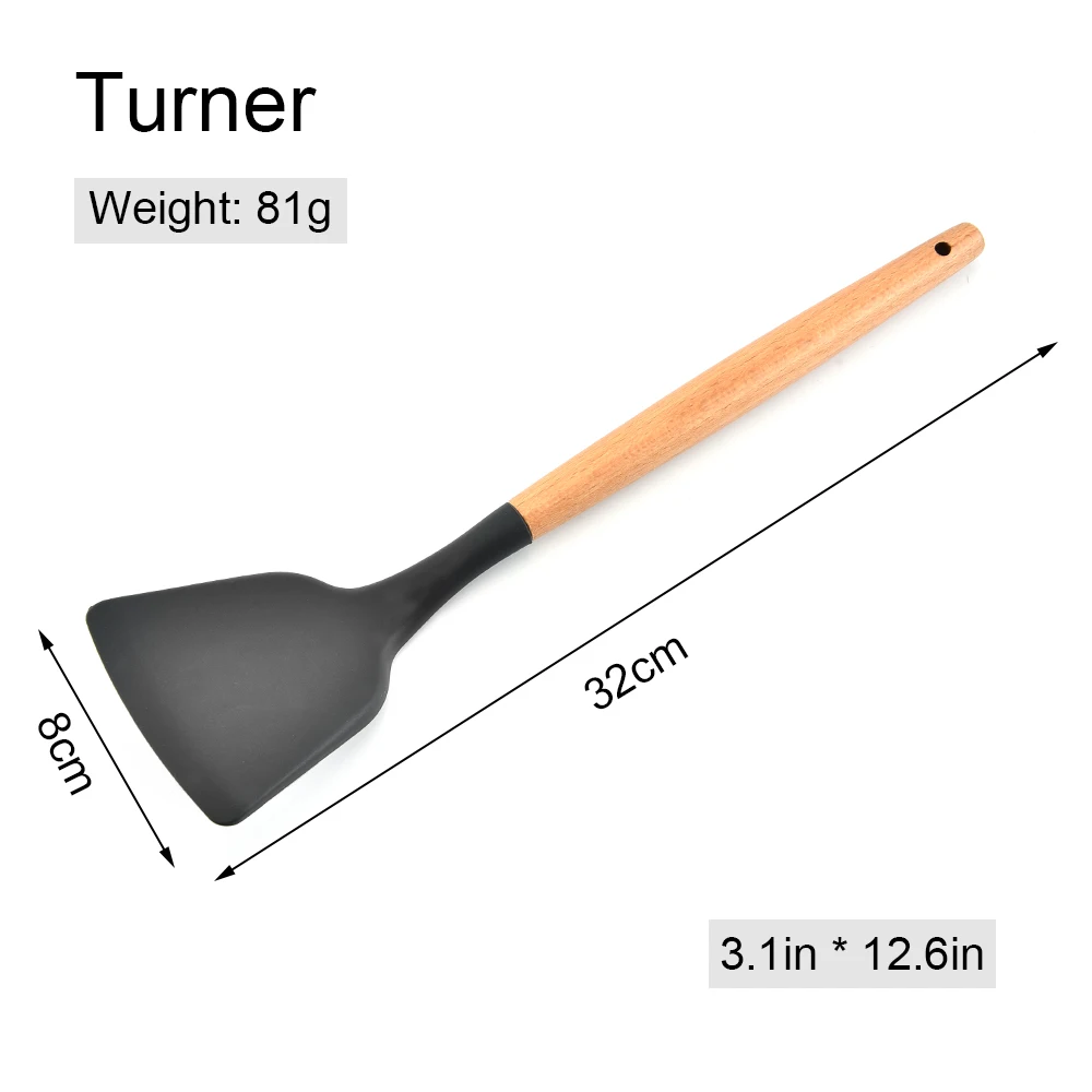 Силиконовый набор кухонной утвари 11 шт. бука деревянная ручка термостойкая антипригарная ложка лопатка ковш кухонные инструменты