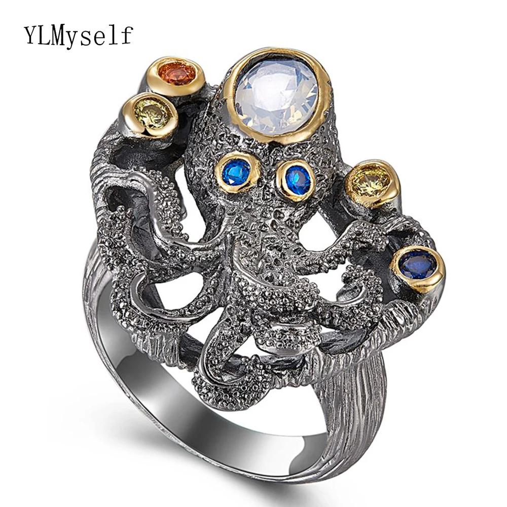 

Cute Octopus Ainimal Big Rings Synthetic Opal Stone Cocktail Jewelry Unique design Great Accessories New Look Finger Ring