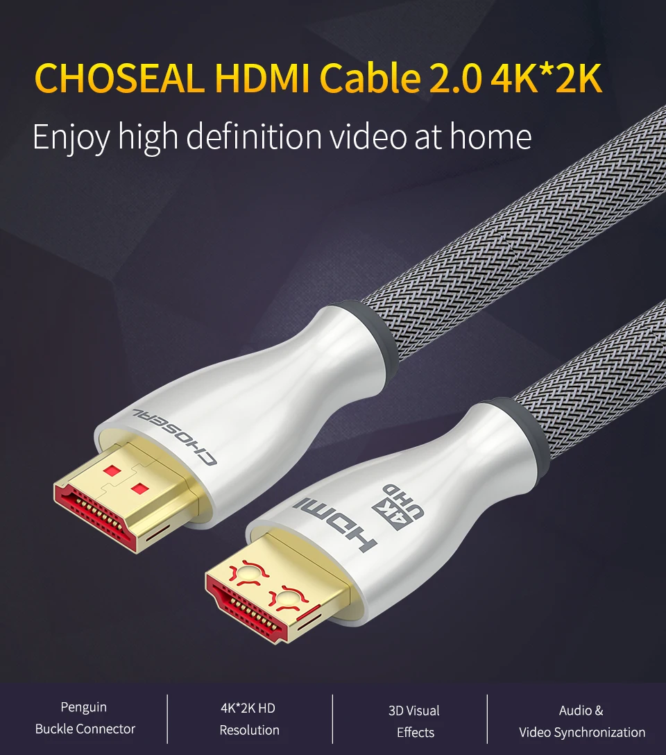 CHOSEAL HDMI 2,0 4K* 2K 60Hz позолоченный 3D 1080P HDMI к HDMI кабель для Apple tv Xbox Playstation PS3 PS4 PC HDMI кабель