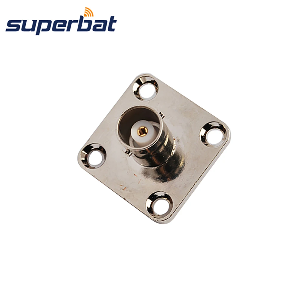 Superbat-BNC 4 furos painel montagem fêmea com copo de solda, flange larga, conector RF para áudio e vídeo