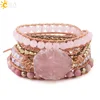 CSJA Natural Stone Bracelet Pink Quartz Leather Wrap Bracelets for Women Rose Gems Crystal Beads Bohemia  Jewelry 5 Strand S308 ► Photo 2/6