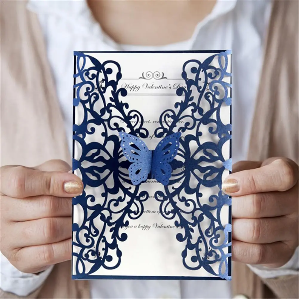  10PCS/ Set European Style Lace Wedding Invitations Butterfly Invitations Laser Cut Holiday Greeting - 33019697149