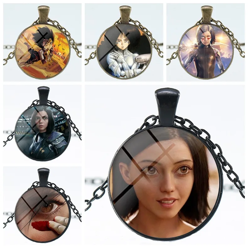 

Alita Battle Angel Time Gem Cabochon necklace European and American popular alloy pendant necklace sweater chain