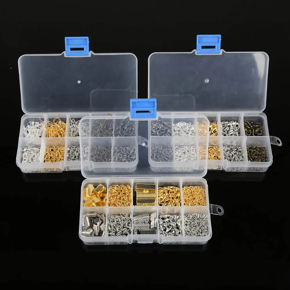 

DIY Jewelry Findings Making Box Jump Single ring/Lobster clasp Buckle/Crimp End/Extender Chains/Earring Hooks For DIY Beads Kit