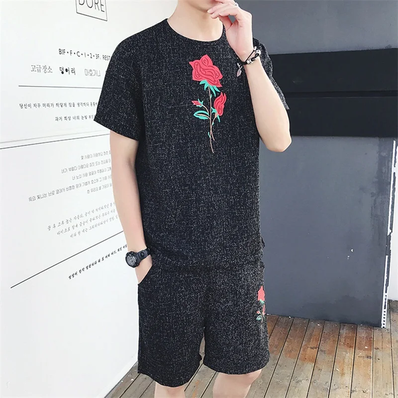 2018 New brand men sets Floral Rose printed men's tracksuit male sweatsuit sweat sporting suits t-shirt and shorts plus size 3xl 2018 New brand men sets Floral Rose printed men's tracksuit male sweatsuit sweat sporting suits t-shirt and shorts plus size 3xl