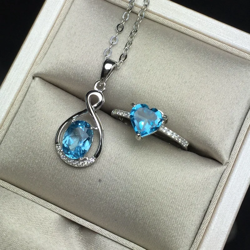 

MeiBaPJ Natural Blue Topaz Jewelry Set 925 Pure Silver Color Treasure Ornament Suit Wholesale Fine Charm Accessories
