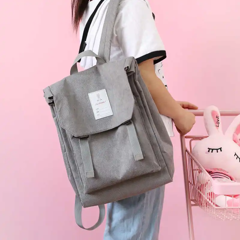 Корейский вельветовый женский серый Рюкзак в консервативном стиле с кроликом, дорожная школьная сумка для девочек-подростков, Mochila, рюкзак, черный, зеленый - Цвет: Серый