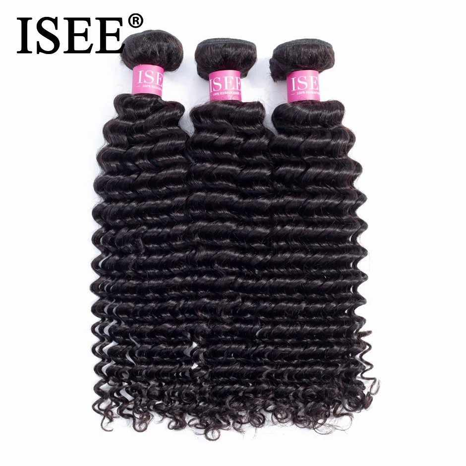 Brazilian Deep Wave Human Hair Bundles Natural Color Free Shipping 3/4 Bundles Hair Extension ISEE Brazilian Hair Weave Bundles
