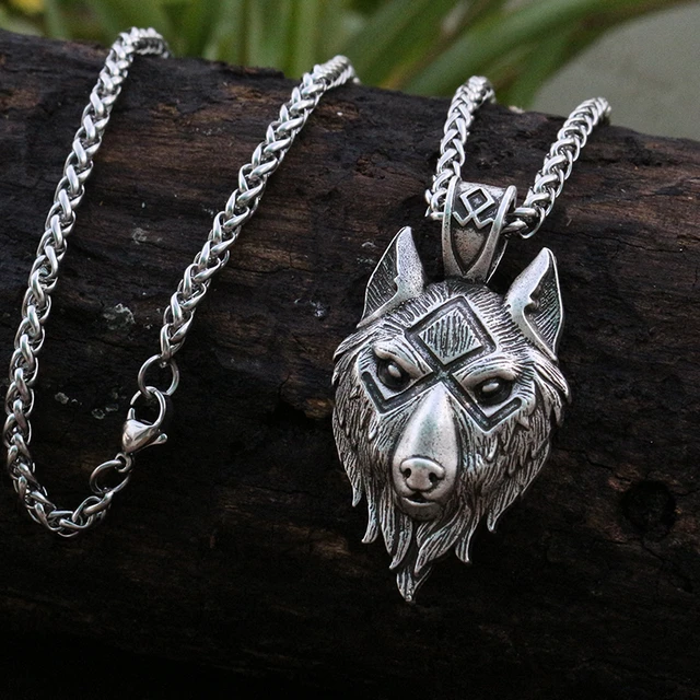 Braided Leather Necklace with Bronze Ferocious Wolf Heads