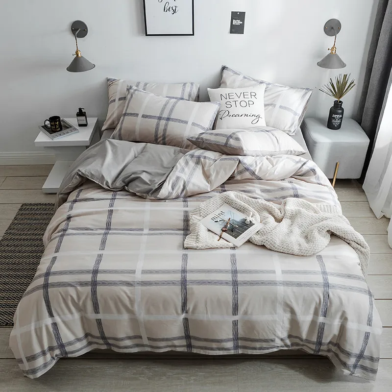 

Modern Style Grey Plaid Pattern 3/4pcs Cotton Flamingo Cotton Bedding Set Twin Queen King Size Bed Set Duvet Cover Bed Sheet Set