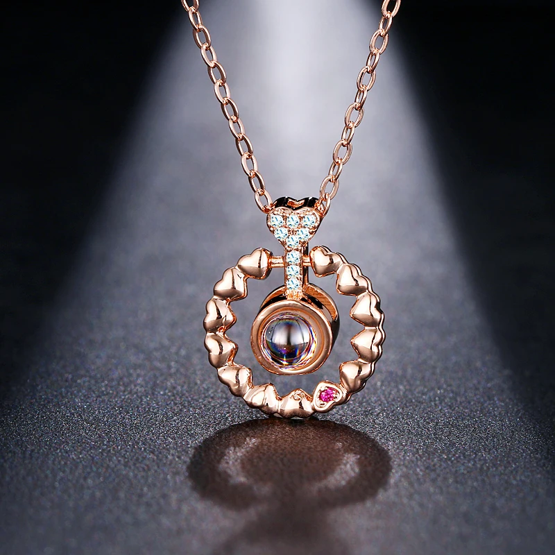 

Emmaya Brand Dropshipping Rose Gold Silver 100 Languages I Love You Projection Pendant Necklace Romantic Love Memory Lovers