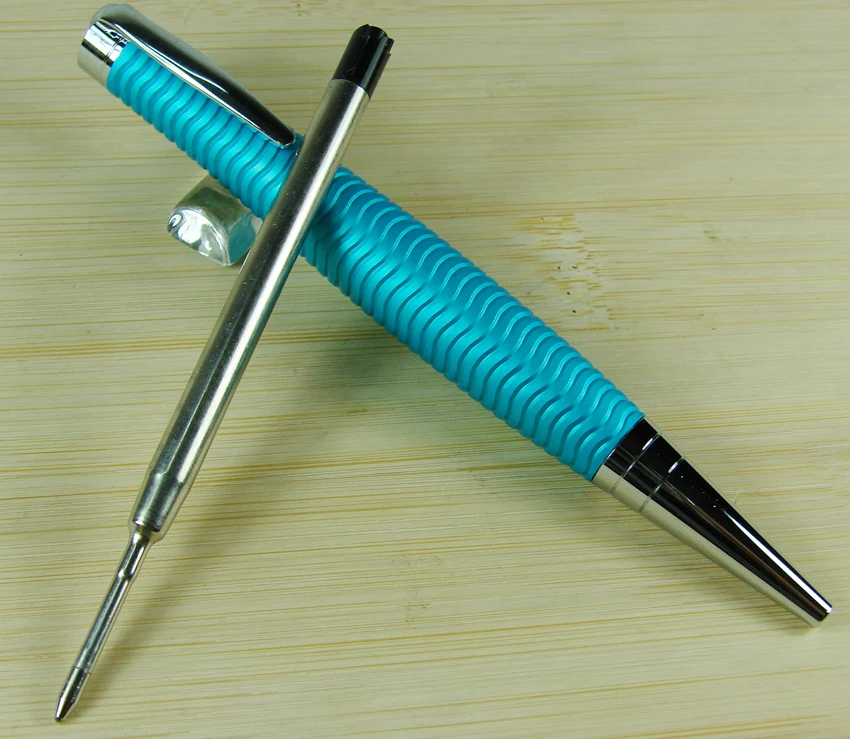 Fuliwen Blue Ball Point Pen Luxury Style Ripple Engraving Good Feeling