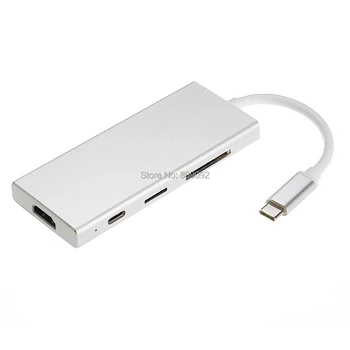 

6in1 Multi-port USB3.1 Type-C To HD HDMI + 3 USB3.0 Hub USB-C TF SD Card Reader Adapter Hub Converter for Type-C Laptop