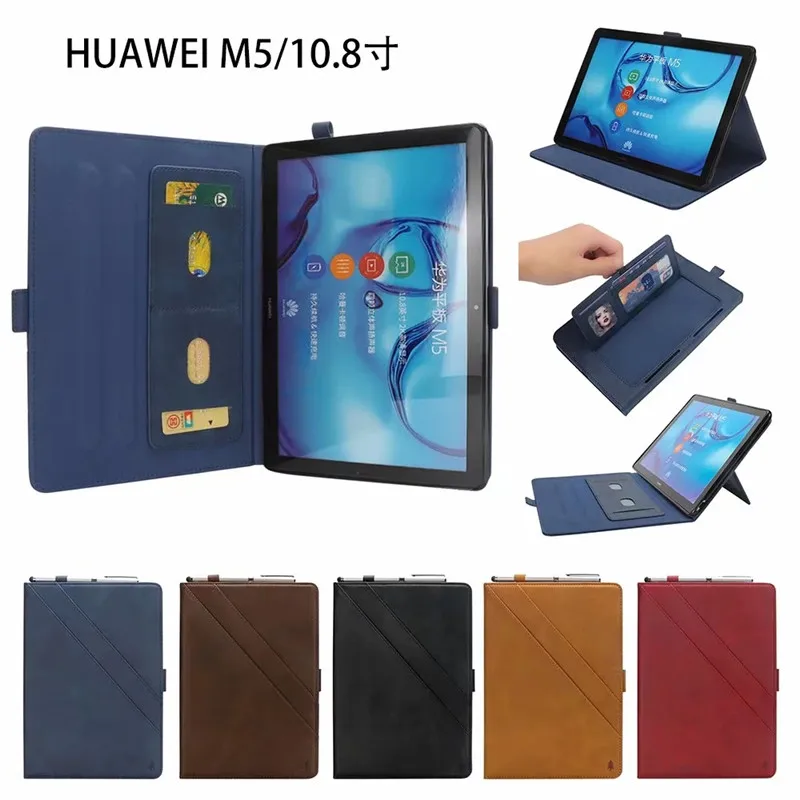 

Premium PU Leather Stand Case For Huawei MediaPad M5 10 Pro 10.8 CRM-AL09/W09/W19 Tablet Cover With Card Slot Pen Set+Film+Pen