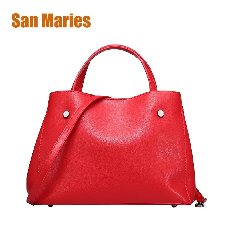 

San Maries High Quality Leather Women Bag Bucket Shoulder Bags Solid Big Women Handbag Set Large Capacity Feminina Tote Bolsas