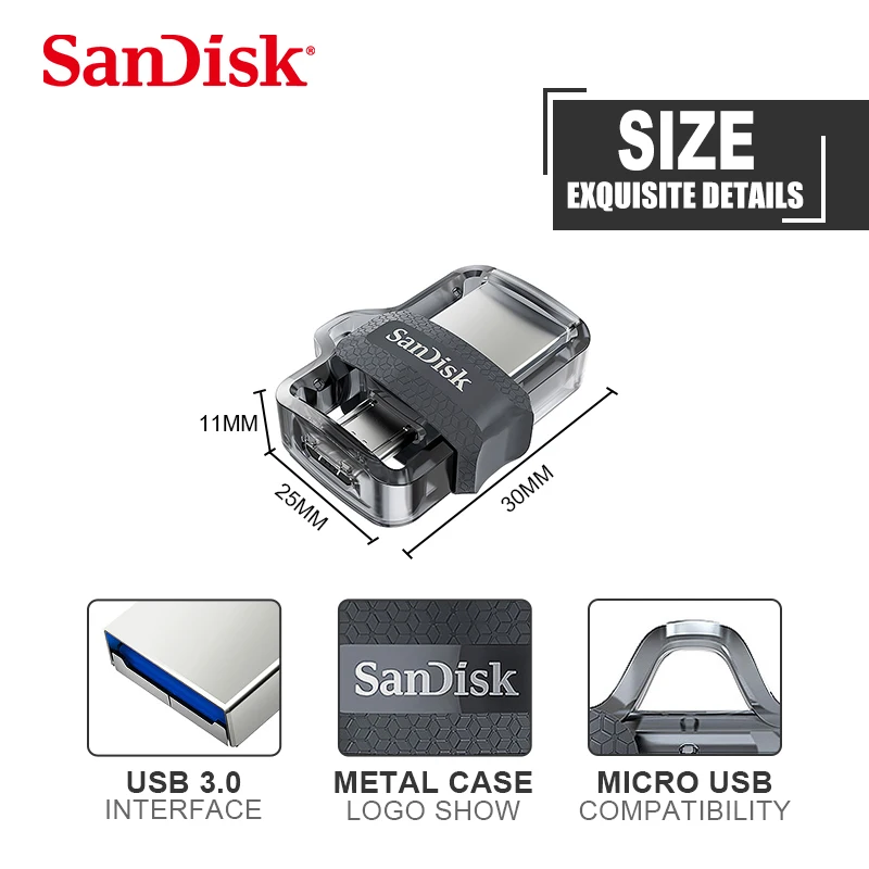 Sandisk USB флэш-накопитель 128 Гб 64 ГБ 32 ГБ 16 ГБ двойной портативный флэш-накопитель высокоскоростная память U диск Micro USB3.0 карта sdd3 для телефона или ПК