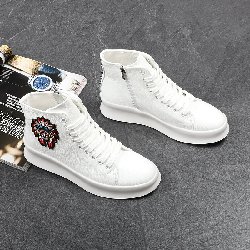 CUDDLYIIPANDA New Fashion High Top Casual Shoes for Men Spring Autumn Rivets Breathable Oxfords Zip Sneakers Zapatos Hombre
