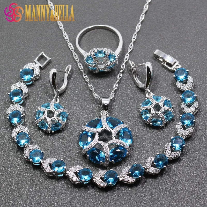 

Della Four Piece Women Jewelry Sets 925 Sterling Silver Natural Blue Cubic Zirconia Earring Pendant Necklace Bracelet Ring JS79