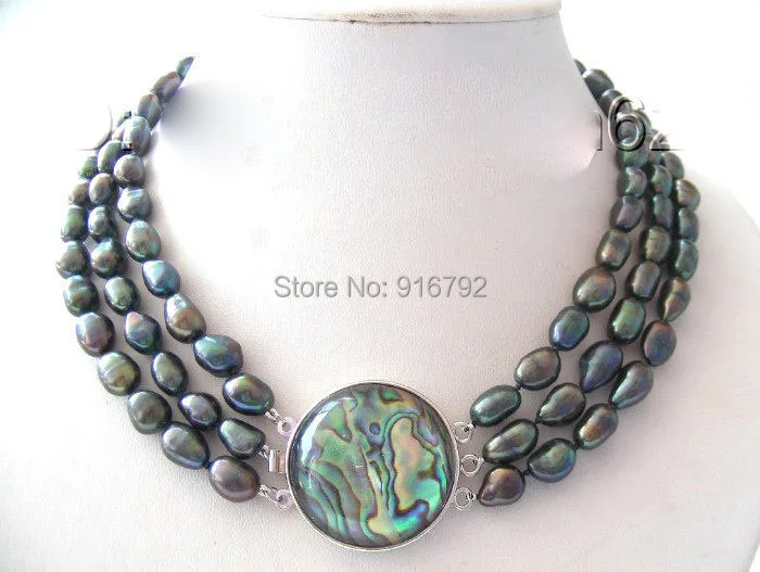 

YH@CS >>wonderful 3srands 11mm black baroque natural freshwater pearls necklace