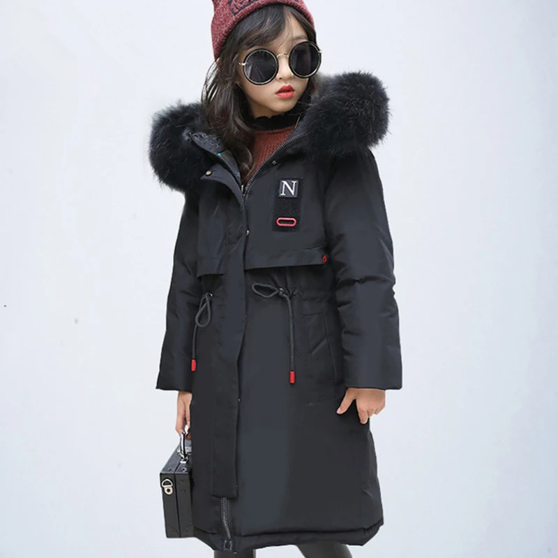 

Children Girls Winter Down Jacket 2018 New Fur Hooded Thick Long Kids Girl clothes Coat Warm Parka Teenage Outwear 10 12 14 Year