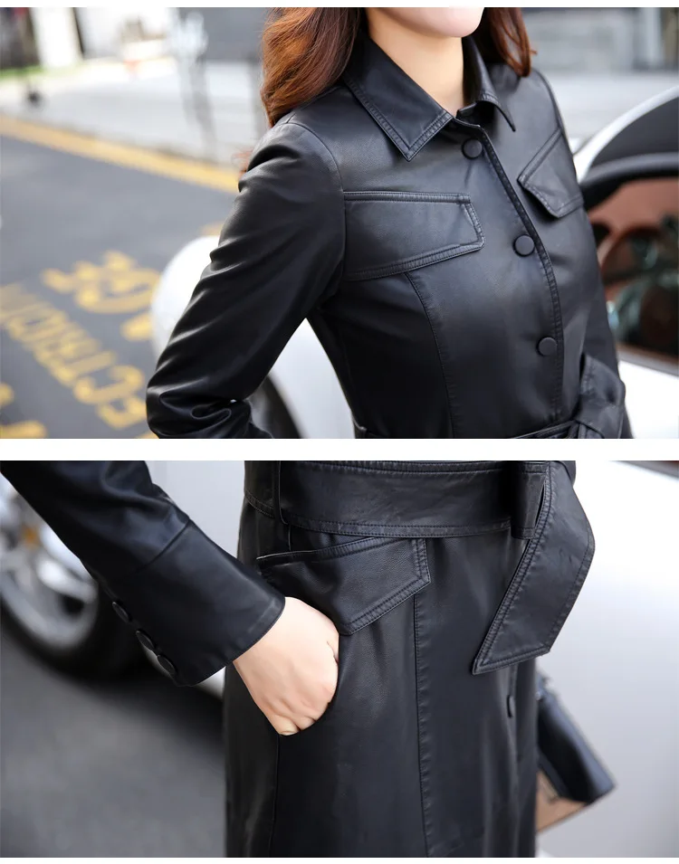 LXUNYI корейская мода тонкий длинный кожаный пальто для женщин тренчи для пальто будущих мам с поясом повседневное плюс размеры