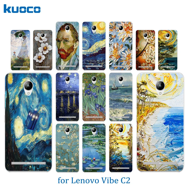 For Lenovo Vibe C2 Case Cover Soft Silicone Funda K10a40 5.0'' Van Gogh Pattern Phone Transparent Coque |