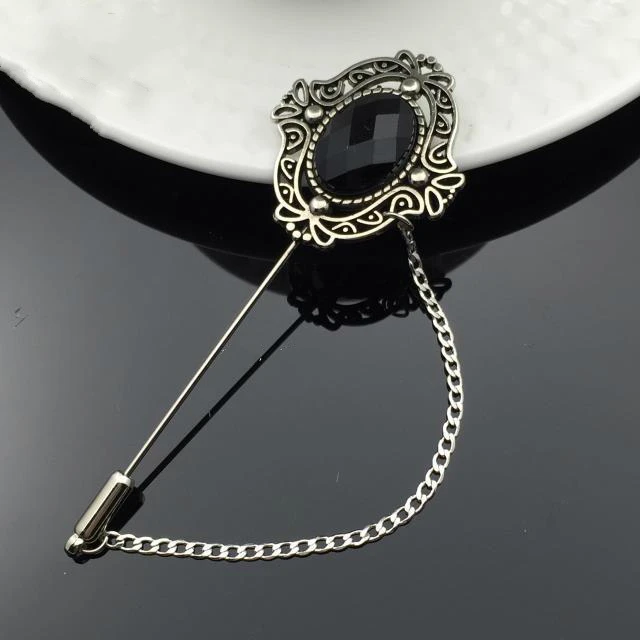 

European Pattern Brooches for Men Women Suit Collar Brooch Pins Long Needle Suit Brooch Chain Tassel Shirt Lapel Pin Accessories