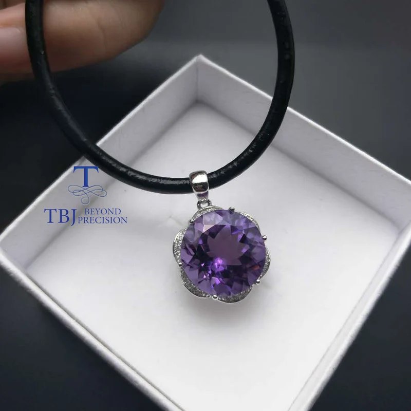 

TBJ,100% Natural Brazil top color amethyst pendant with chains necklace,10.9ct amethyst simple pendant for girls with gift box