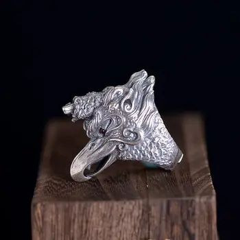 

S925 silver process Thai silver male money national wind restoring ancient ways and seas dapeng bird opening ring