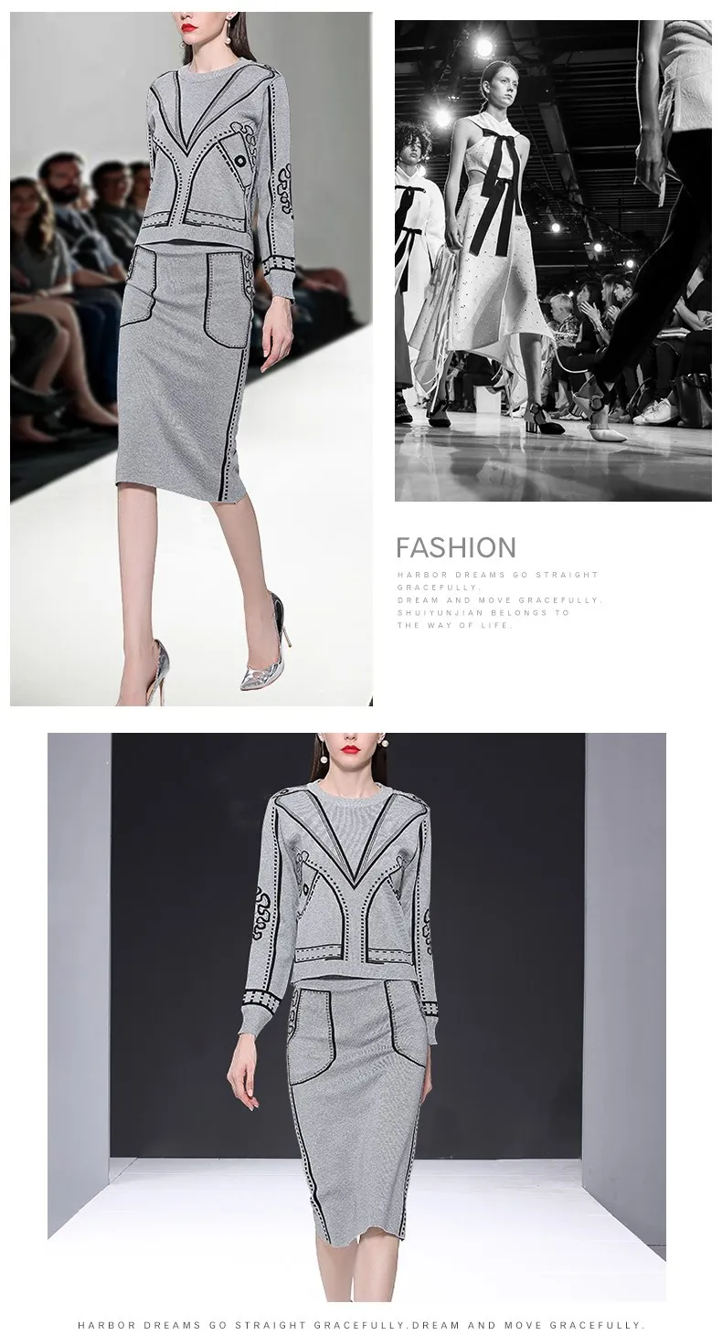 Высококачественный брендовый подиумный женский комплект одежды, вязаный свитер, топы, юбка, костюм, Осень-зима, вязаные вечерние юбки, набор NS124