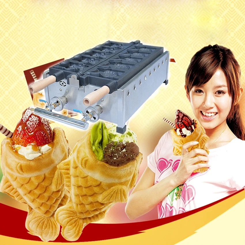 1PC FY-1101B.R Gas type fish waffle grill,fish waffle maker,fish cake oven,with recipe,Gas opening snapper burn machine