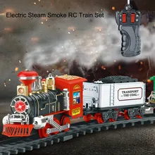 MUQGEW Brand Remote Control Conveyance Car Electric Steam Smoke RC Train Set Model Toy Birthday / Child / Christmas present gift