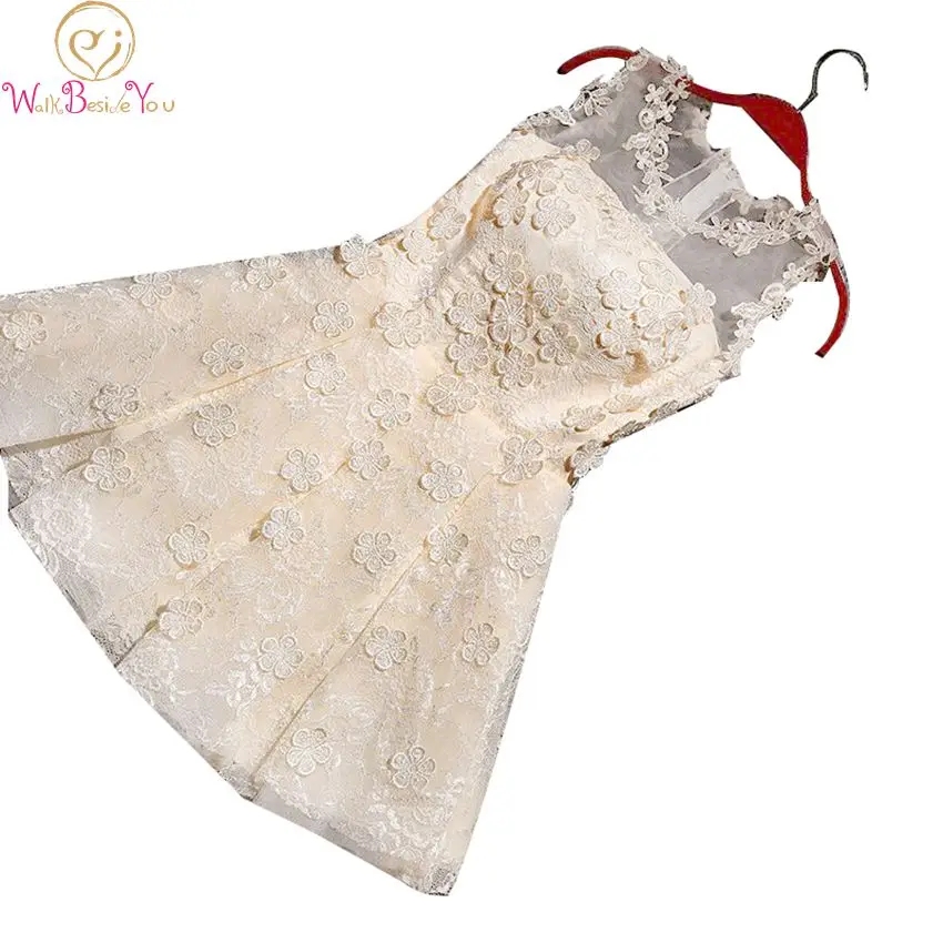 

100% Real Images robe cocktail courte chic Champagne Red Design Cocktail Dress Party Lace Dresses A-line Short Party Gowns