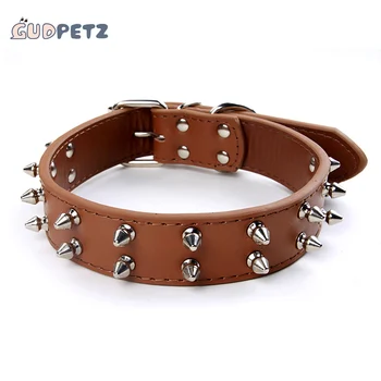 

Spike Studded Dog Collar Cow Leather Pet Necklace with Big Rivet Adjustable Dog Chain for Medium Large Animal Golden Retriever