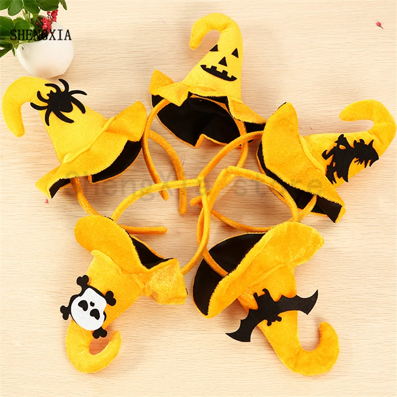 

Halloween Pumpkin Headband Holiday Party Supplies Ghost Head Spider Bat Classic Yellow Hook Cap Headdress Hair Accessories